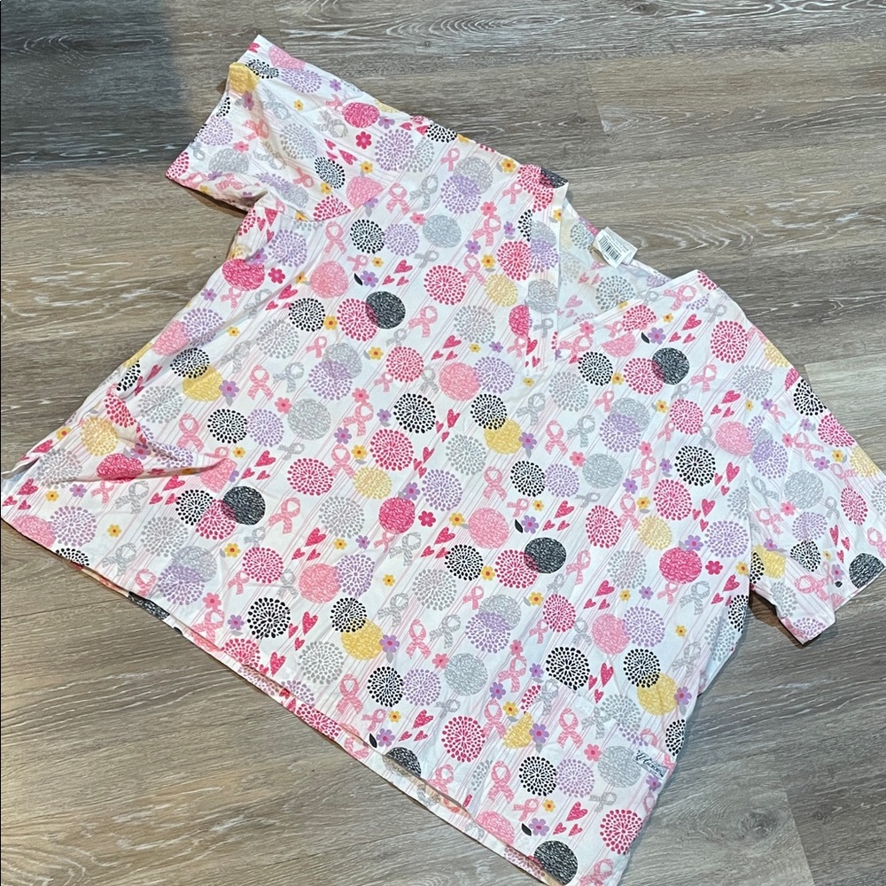 Valentines Day or Breast Cancer Awareness Colorful Scrub Top